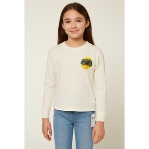 O’Neill Girls 7/8 (M) Cream Long Sleeve Groovy Bus Tee 100% Cotton NWT